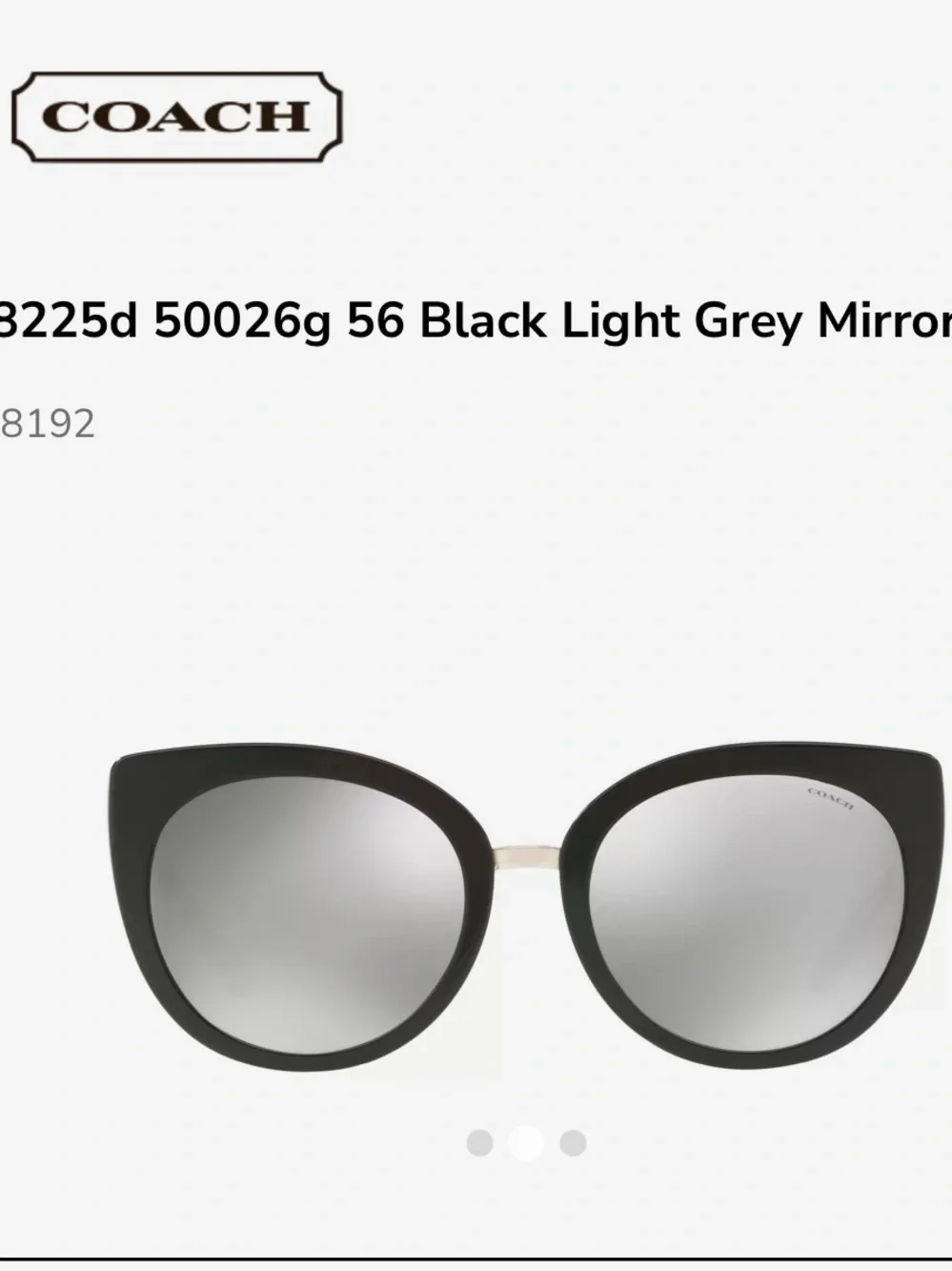 COACH Black Cat-Eye Sunglasses with Light Grey Mirrored Lenses NEW